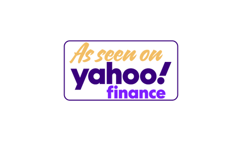 A purple and yellow yahoo logo on a black background.